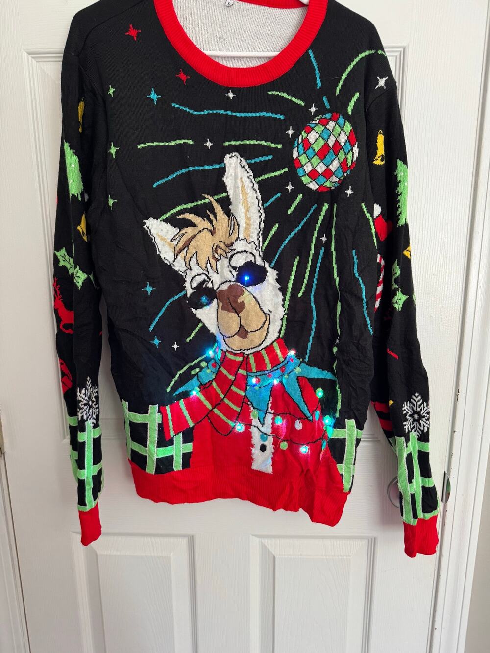 Light Up Alpaca Ugly Christmas Sweater Festive Battery Operated Sz: XL